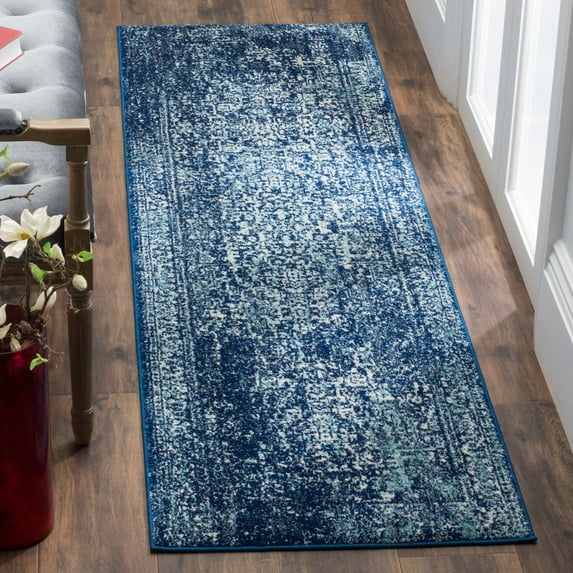 SAFAVIEH Evoke Trena Floral Runner Rug, Navy/Ivory, 2'2" x 15'