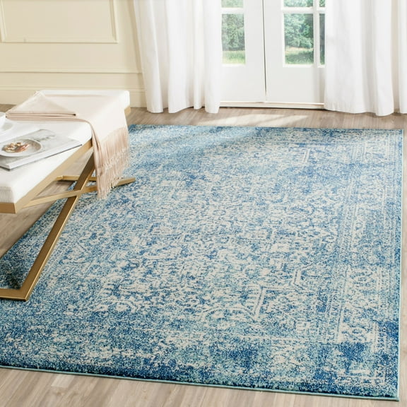 SAFAVIEH Evoke Trena Traditional Distressed Area Rug, Blue/Ivory, 5'1" x 5'1" Square
