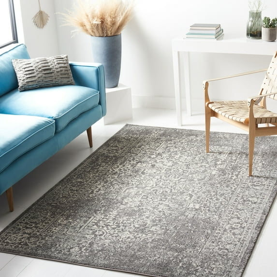 SAFAVIEH Accent Rug 4x6 - Evoke Collection - Traditional Design, Grey & Ivory, Non-Shedding & Easy Cleaning, Ideal for Living Room, Bedroom, Dining Space, Entryway, Bathroom, Bedside