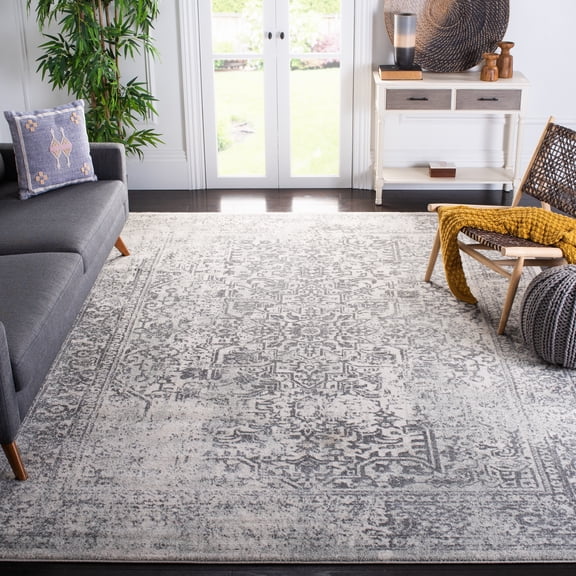 SAFAVIEH Area Rug 8x10 - Evoke Collection - Large - Traditional Design, Ivory & Grey, Non-Shedding & Easy Cleaning, Ideal for Living Room, Bedroom, Dining Space