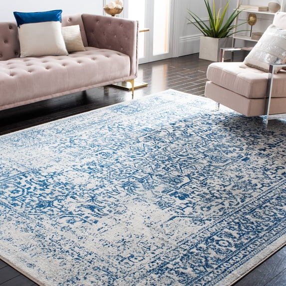 SAFAVIEH Area Rug 8x10 - Evoke Collection - Large - Traditional Design, Ivory & Navy, Non-Shedding & Easy Cleaning, Ideal for Living Room, Bedroom, Dining Space