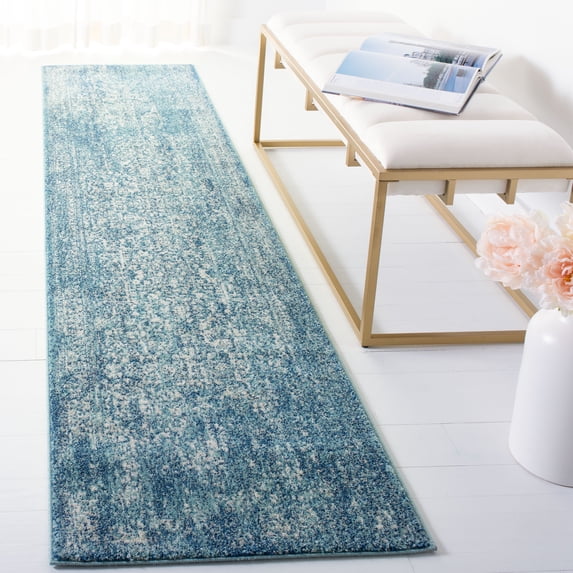 SAFAVIEH Runner Rug 2'2"x21' - Evoke Collection - Traditional Design, Blue & Ivory, Non-Shedding & Easy Cleaning, Ideal for Living Room, Bedroom, Dining Space, Entryway, Hallway, Kitchen
