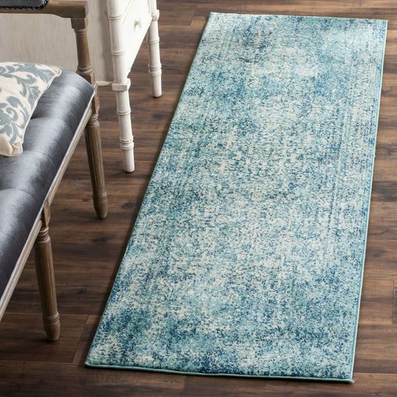 SAFAVIEH Runner Rug 2'2"x5' - Evoke Collection - Traditional Design, Blue & Ivory, Non-Shedding & Easy Cleaning, Ideal for Living Room, Bedroom, Dining Space, Entryway, Hallway, Kitchen