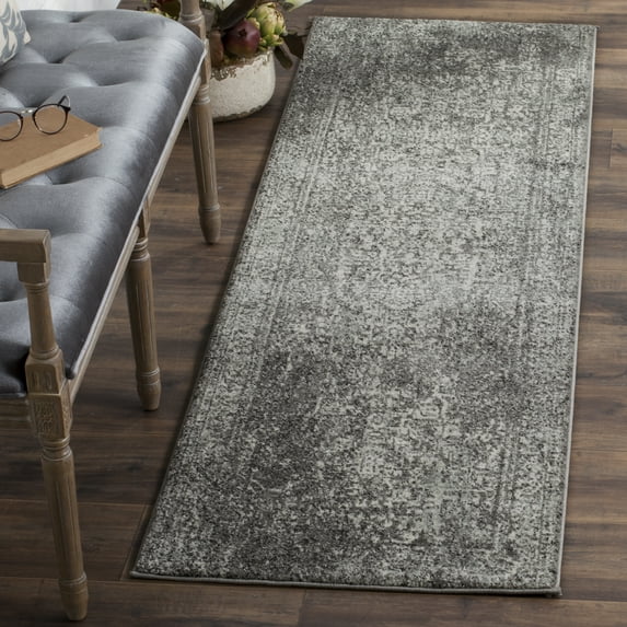 SAFAVIEH Evoke Trena Traditional Distressed Runner Rug, Grey/Ivory, 2'2" x 11'