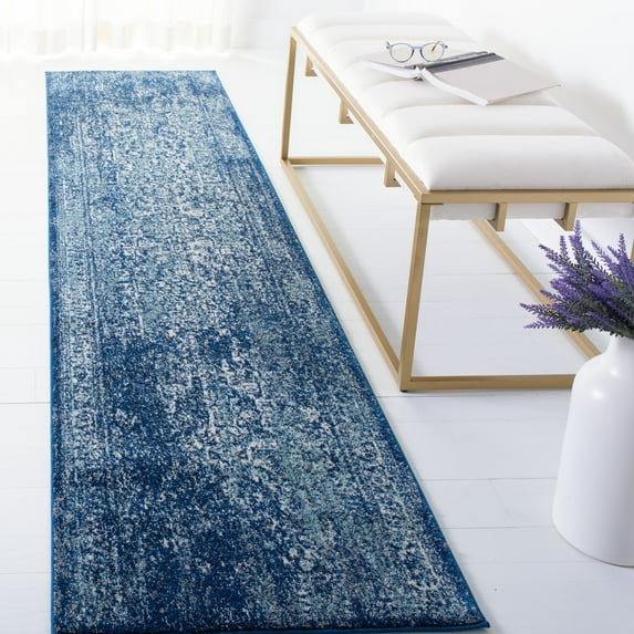SAFAVIEH Runner Rug 2'2"x9' - Evoke Collection - Traditional Design, Navy & Ivory, Non-Shedding & Easy Cleaning, Ideal for Living Room, Bedroom, Dining Space, Entryway, Hallway, Kitchen