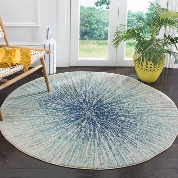 SAFAVIEH Evoke Vana Abstract Area Rug, Royal/Ivory, 6'7" x 6'7" Round
