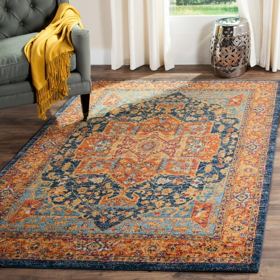 SAFAVIEH Evoke Westley Bordered Area Rug, Blue/Orange, 2'2" x 4'