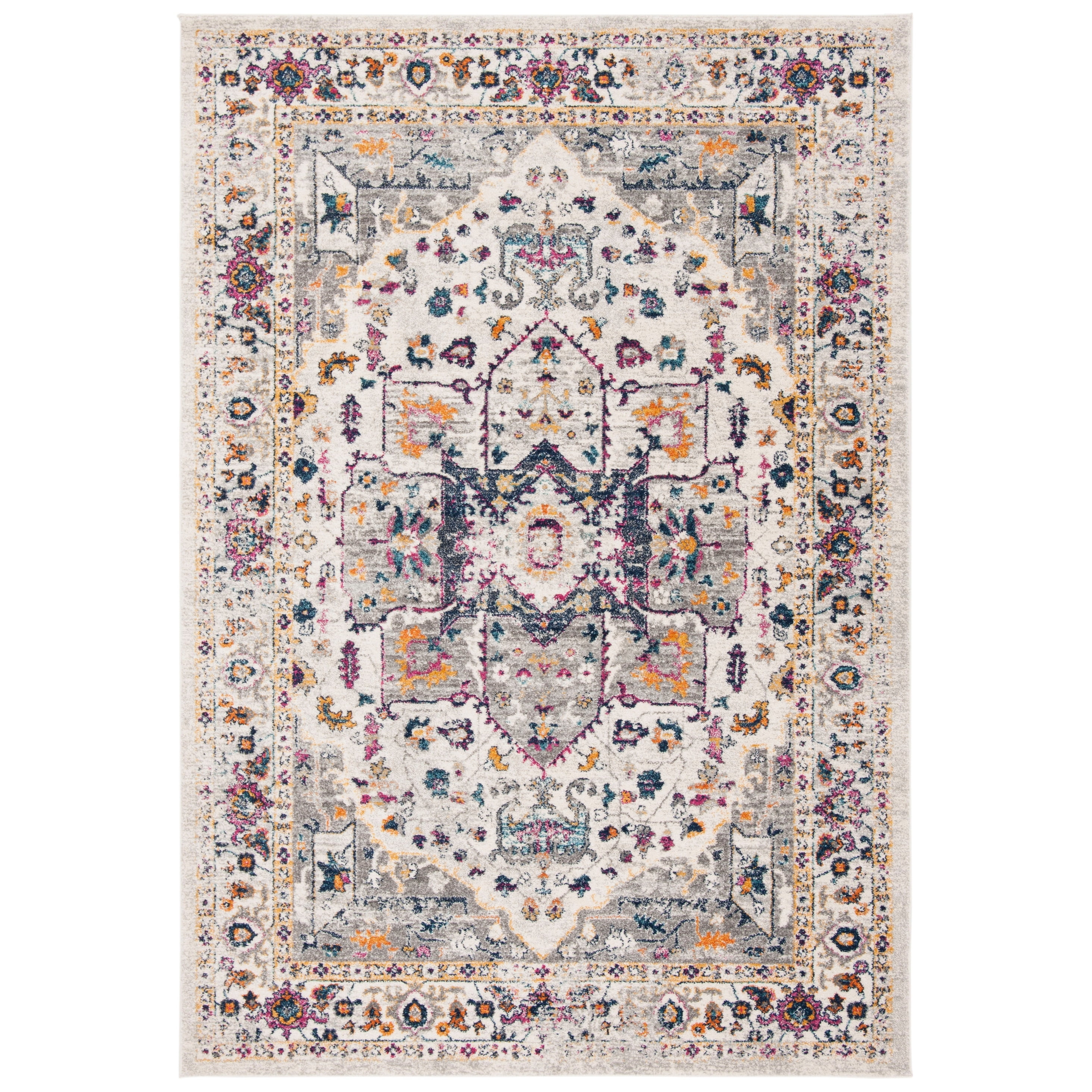 Ivory and Grey Hand-Knotted Reversible Synthetic Area Rug