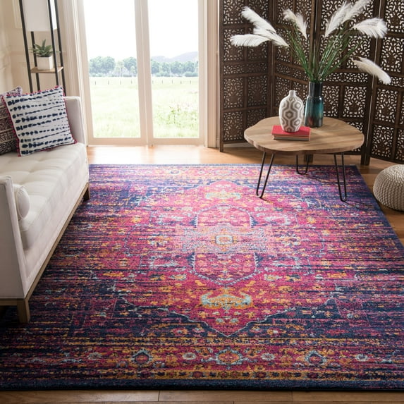 SAFAVIEH Evoke Westley Bordered Area Rug, Blue/Fuchsia, 12' x 18'