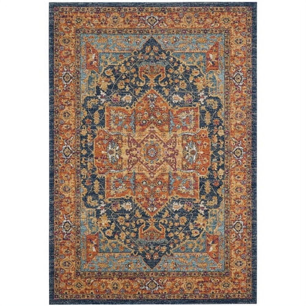 Reversible Hand-Knotted Blue and Orange Synthetic Area Rug - 2'2" X 4'