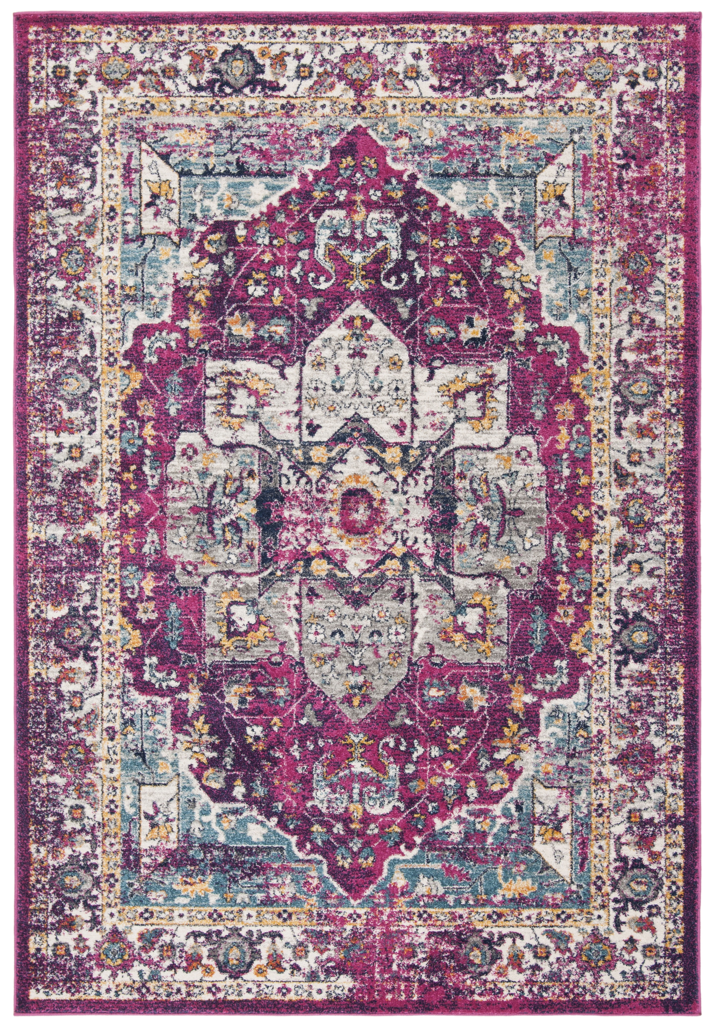Fuchsia and Ivory Hand-Knotted Synthetic Area Rug 3' x 5'