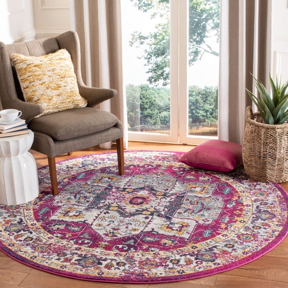 SAFAVIEH Evoke Westley Bordered Area Rug, Fuchsia/Ivory, 6'7" x 6'7" Round