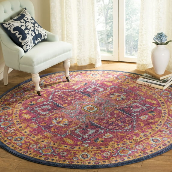 SAFAVIEH Evoke Westley Bordered Area Rug, Fuchsia/Orange, 5'3" x 5'3" Round