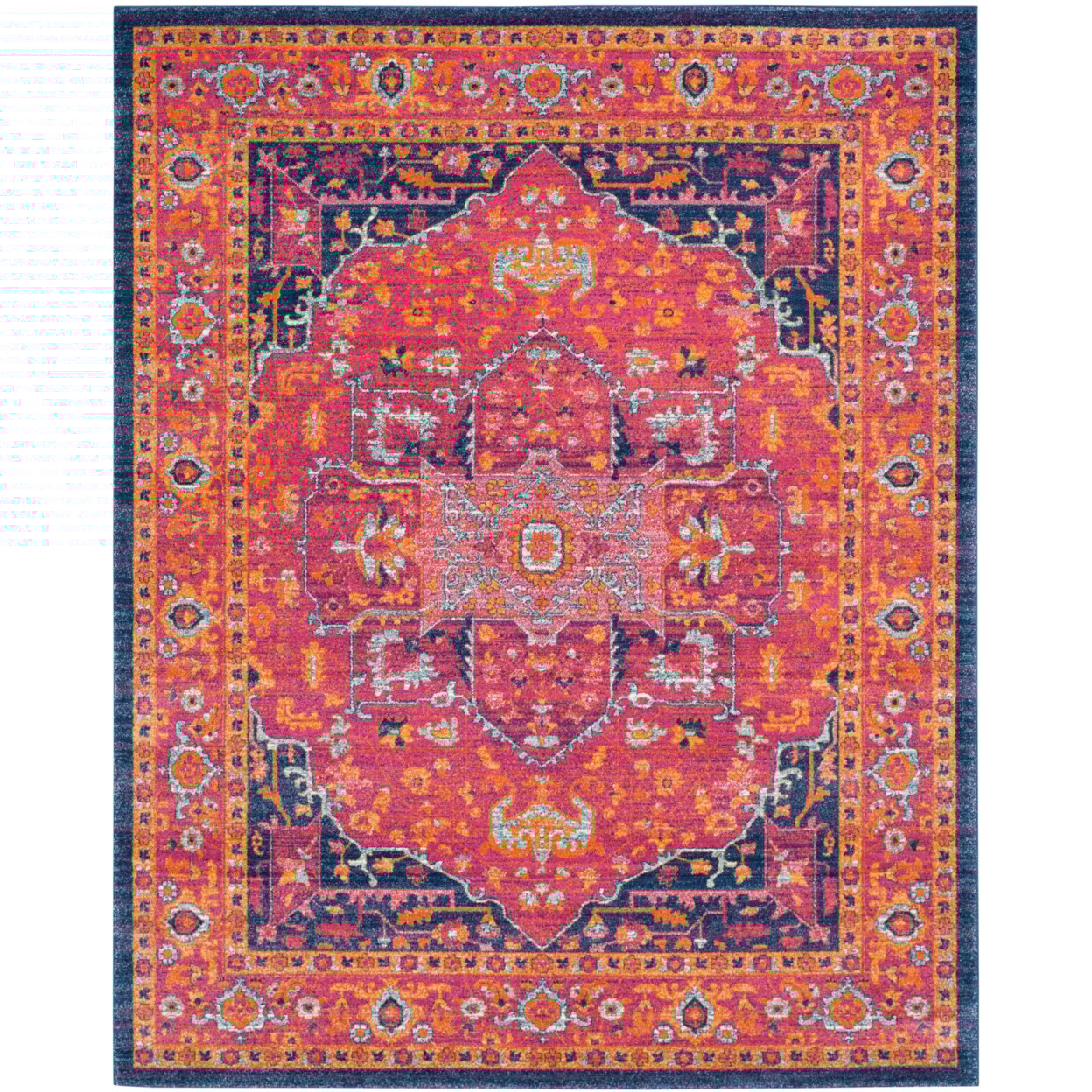 Fuchsia and Orange High Pile Boho-Chic Area Rug