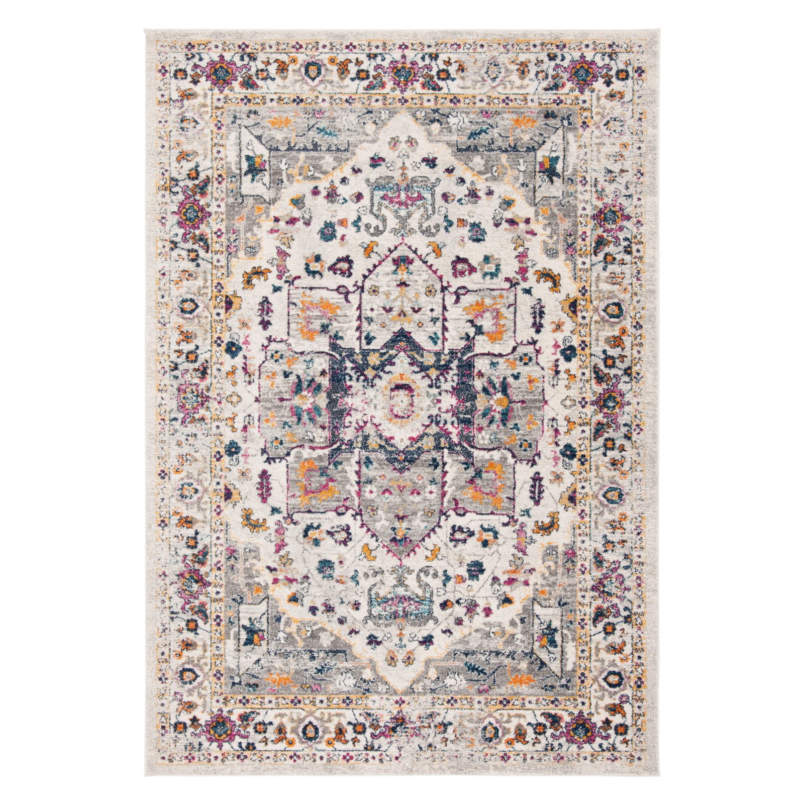 Ivory and Grey Round Hand-knotted Synthetic Area Rug