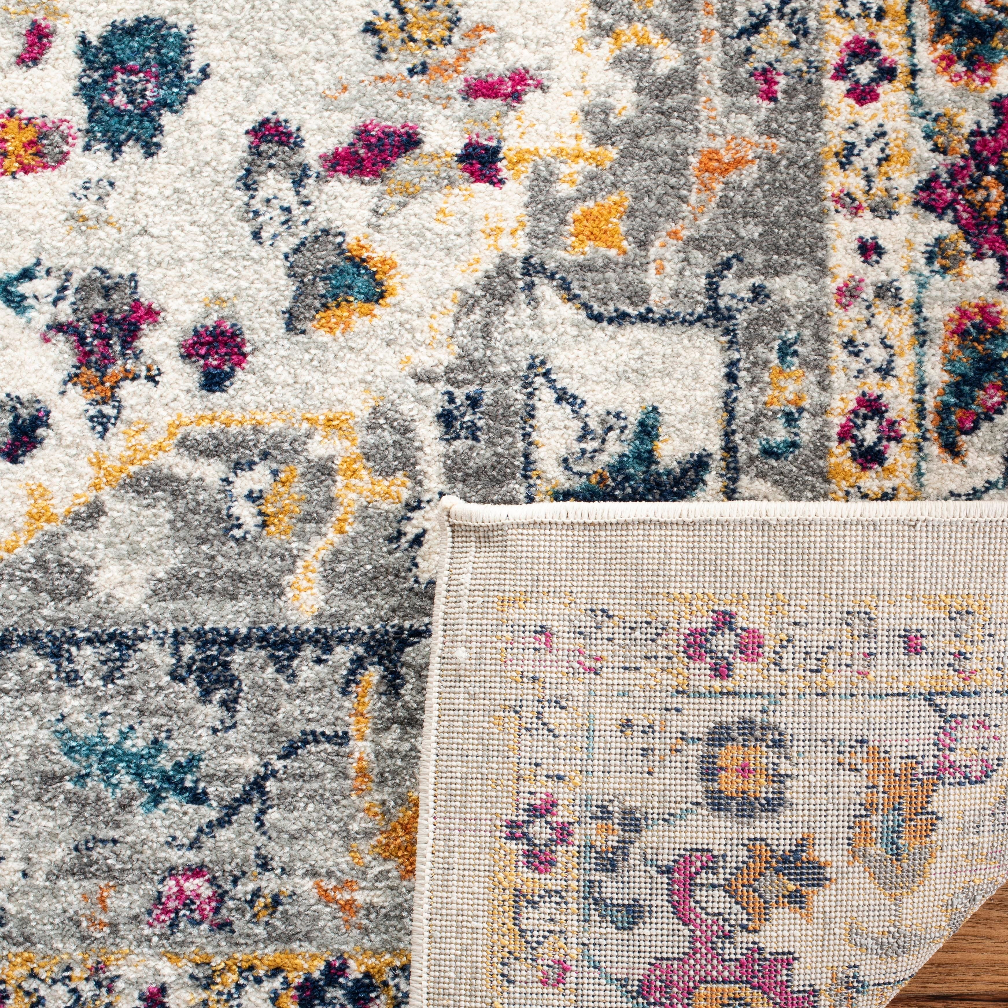 Ivory and Grey Round Hand-knotted Synthetic Area Rug