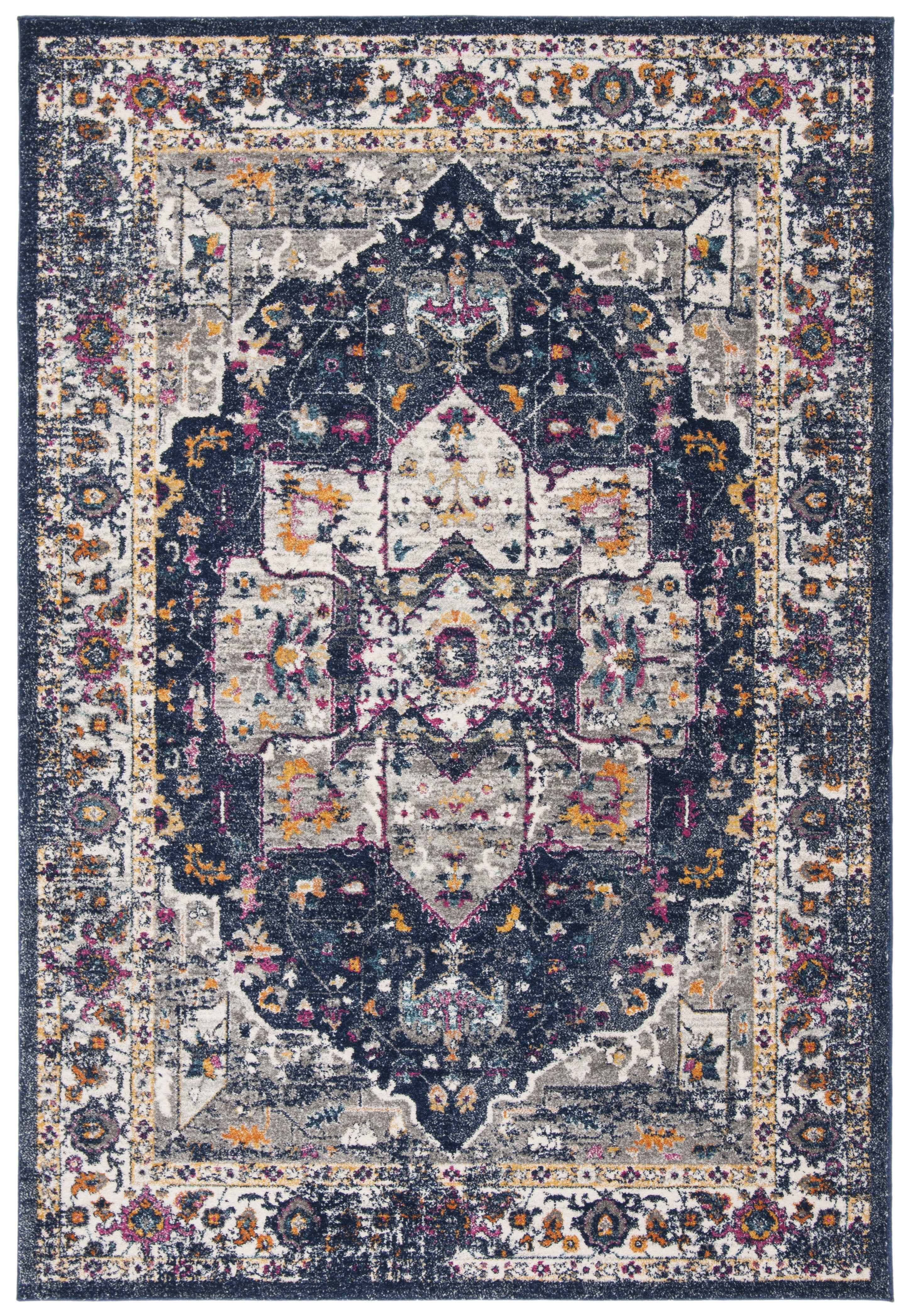 Navy and Grey Hand-Knotted Synthetic Area Rug, 3' x 5'
