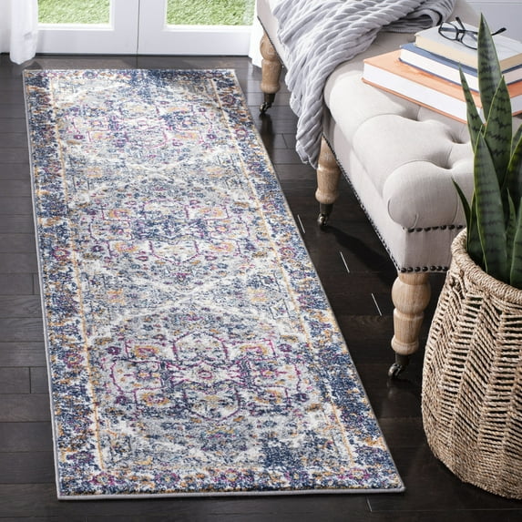 SAFAVIEH Evoke Westley Bordered Runner Rug, Gray/Navy, 2'2" x 7'