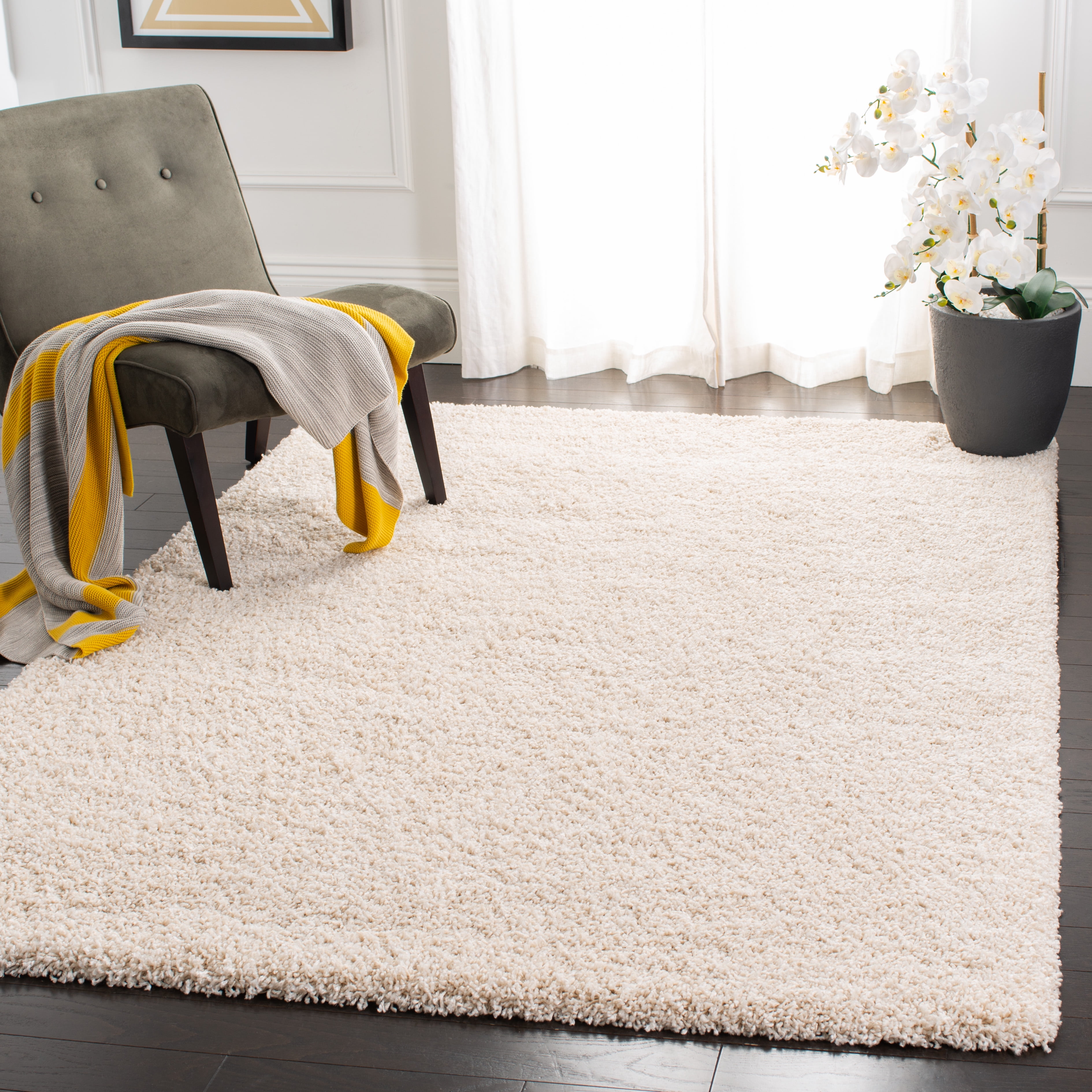 Ivory Rectangular Washable Shag Area Rug
