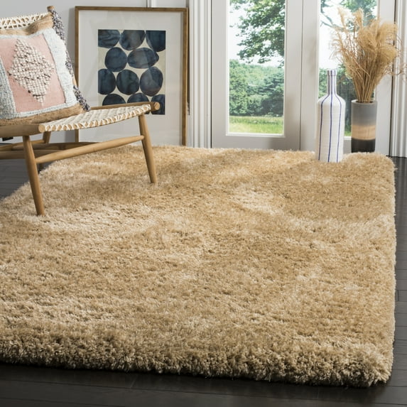 SAFAVIEH Express Juan Solid Plush Polyester Shag Area Rug, Beige, 4' x 6'