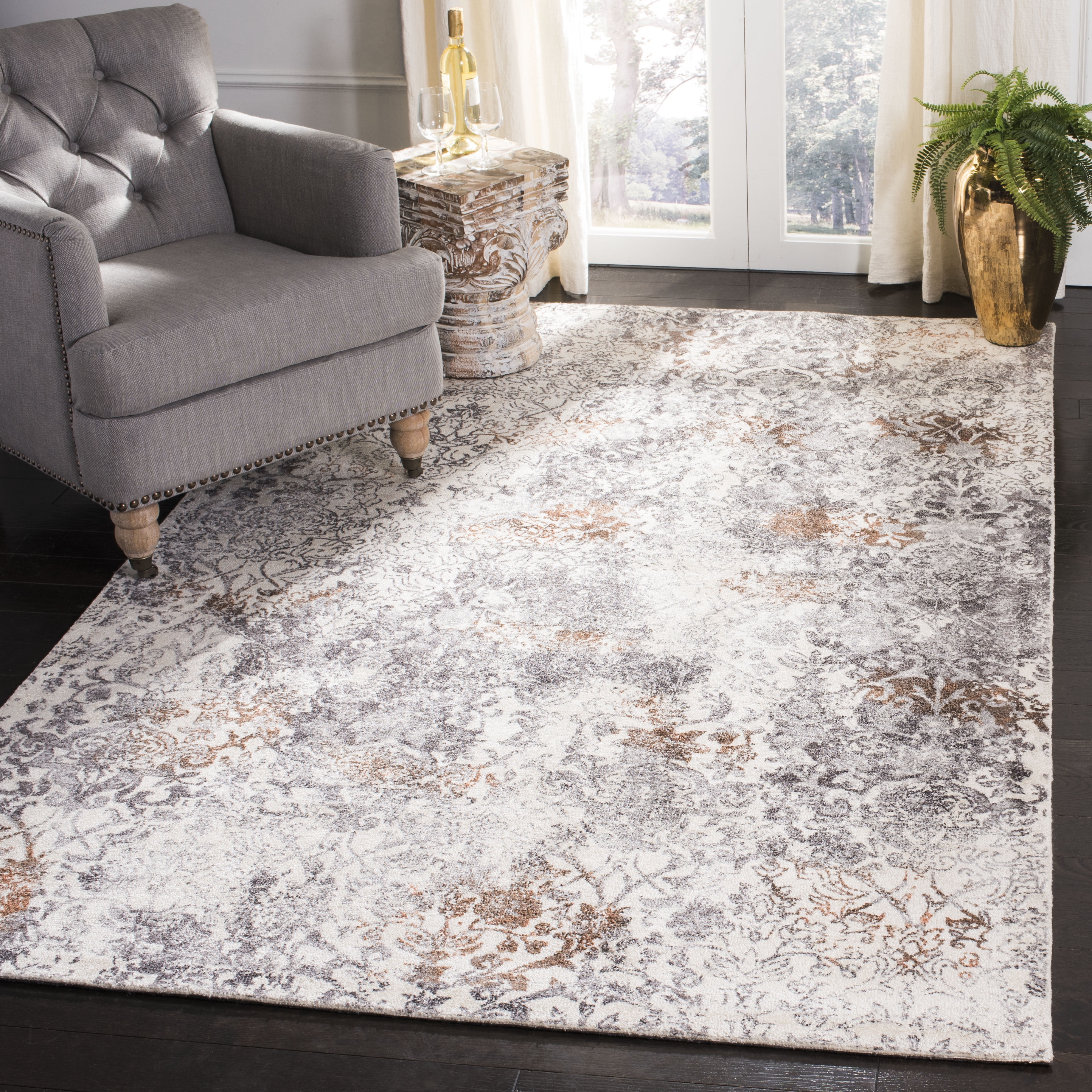 SAFAVIEH Expression Braiden Abstract Area Rug, Ivory/Grey, 6' x 9'