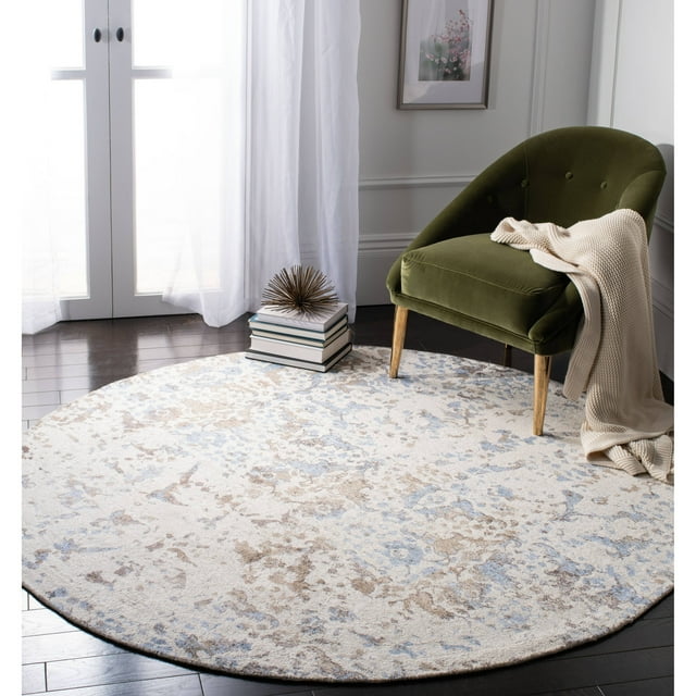 SAFAVIEH Expression Charlene Abstract Area Rug, Ivory/Blue, 6' x 6' Round