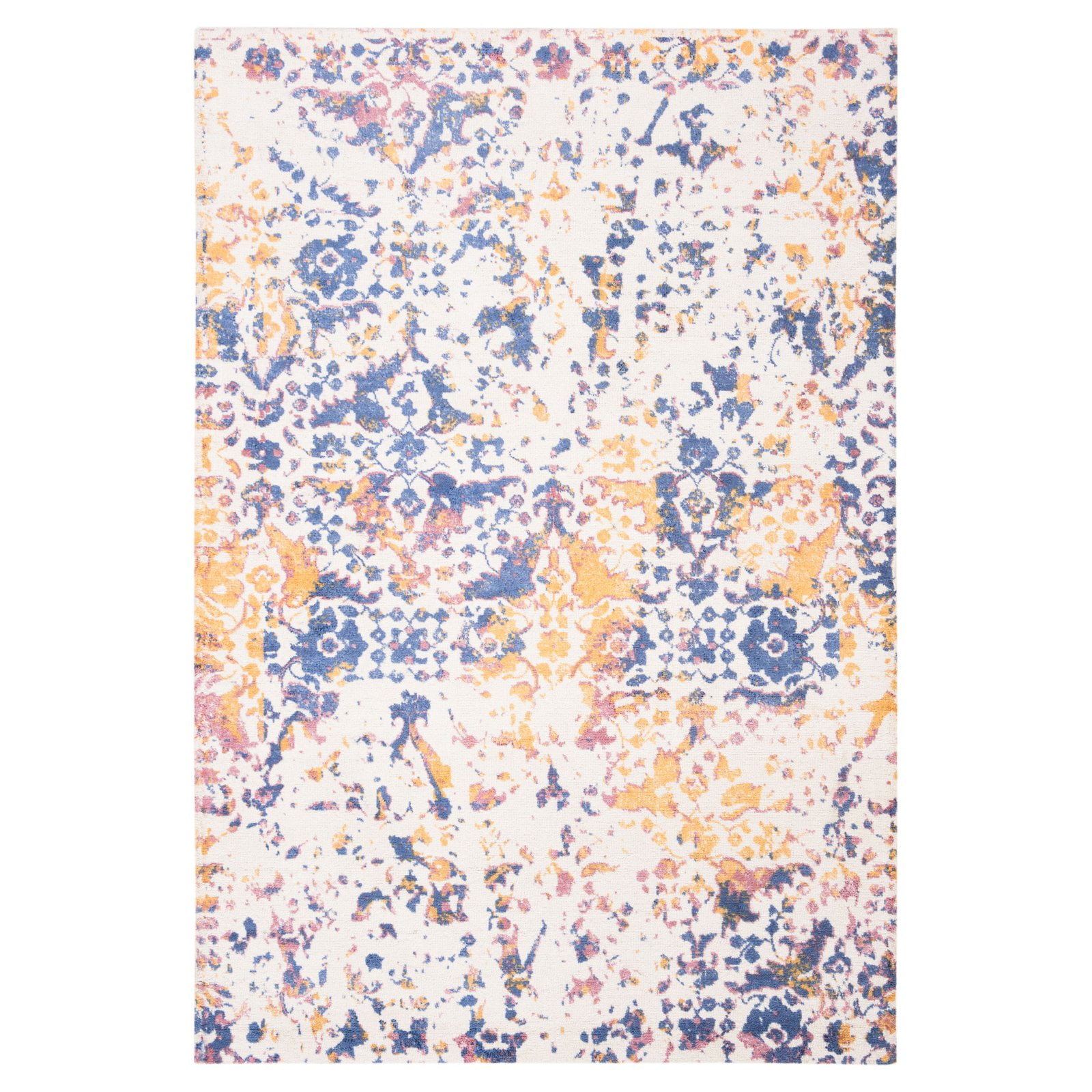 Ivory and Navy Round Tufted Viscose Area Rug