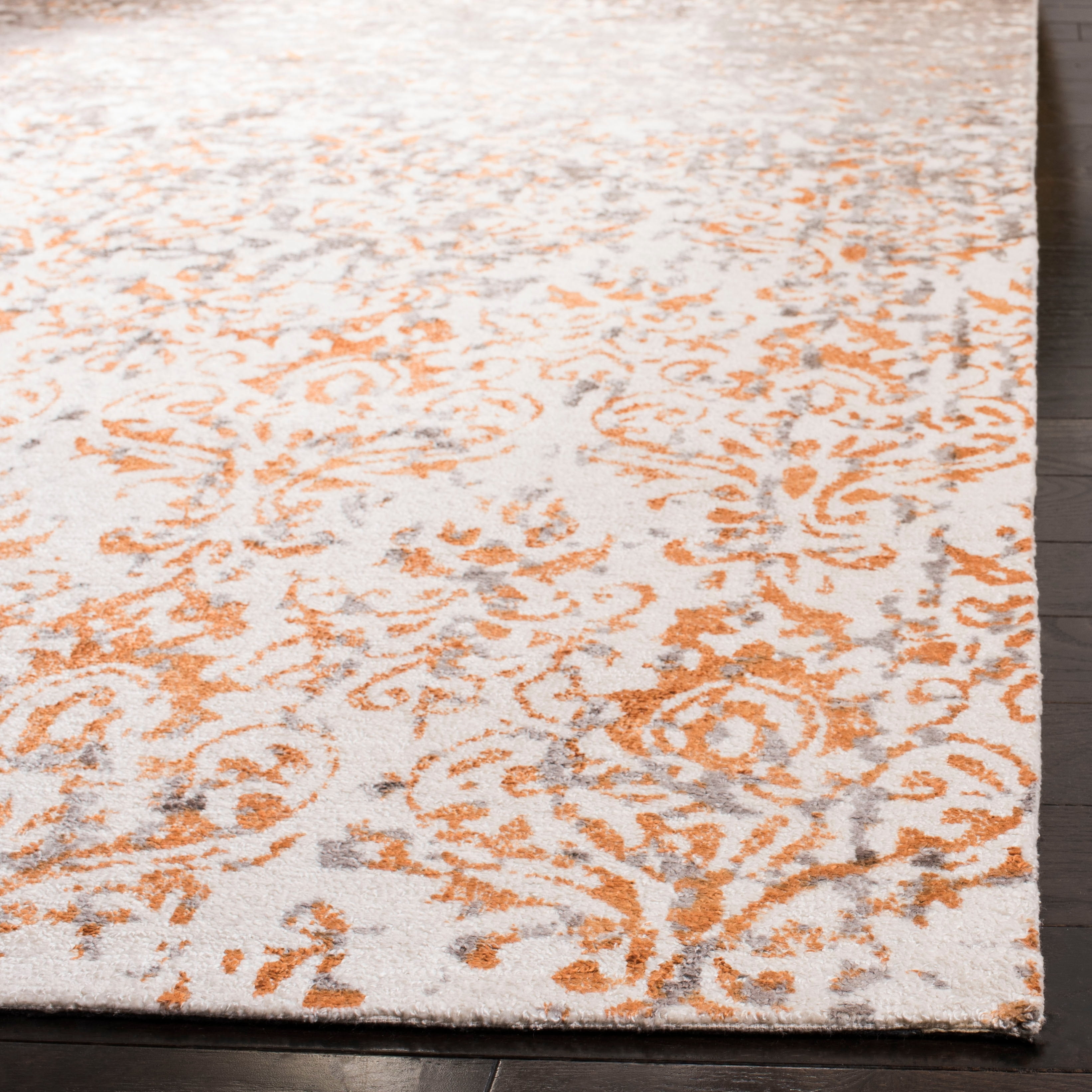 Handmade Ivory/Rust Tufted Wool-Viscose Blend Rectangular Rug 4' x 6'