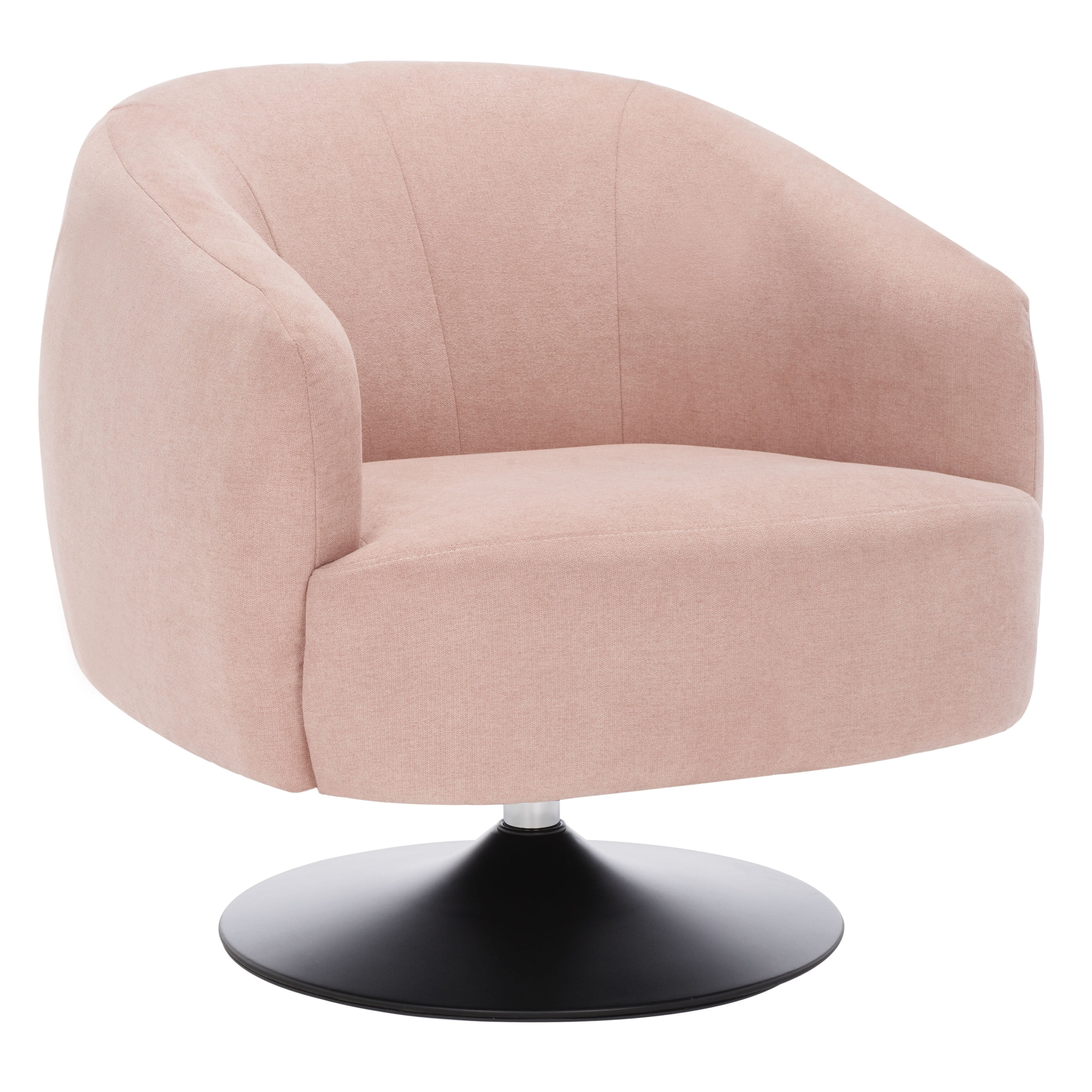 Blush Velvet Swivel Barrel Accent Chair with Wood Detailing