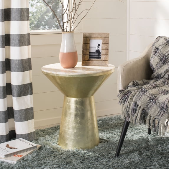 SAFAVIEH Fae Mosaic Modern Round Side Table, Pink Champagne/Gold