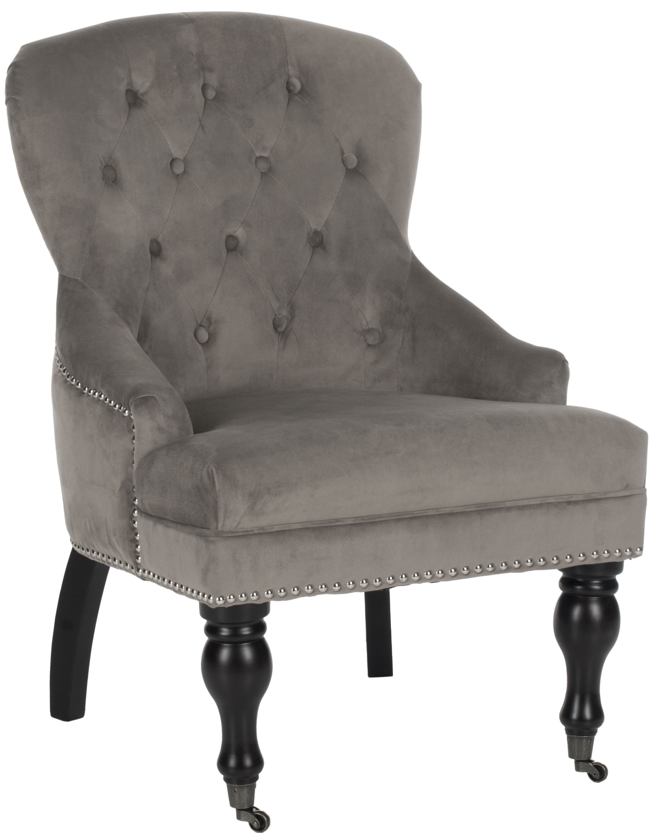 SAFAVIEH Falcon Traditional Tufted Arm Chair w/ Casters, Mushroom Taupe