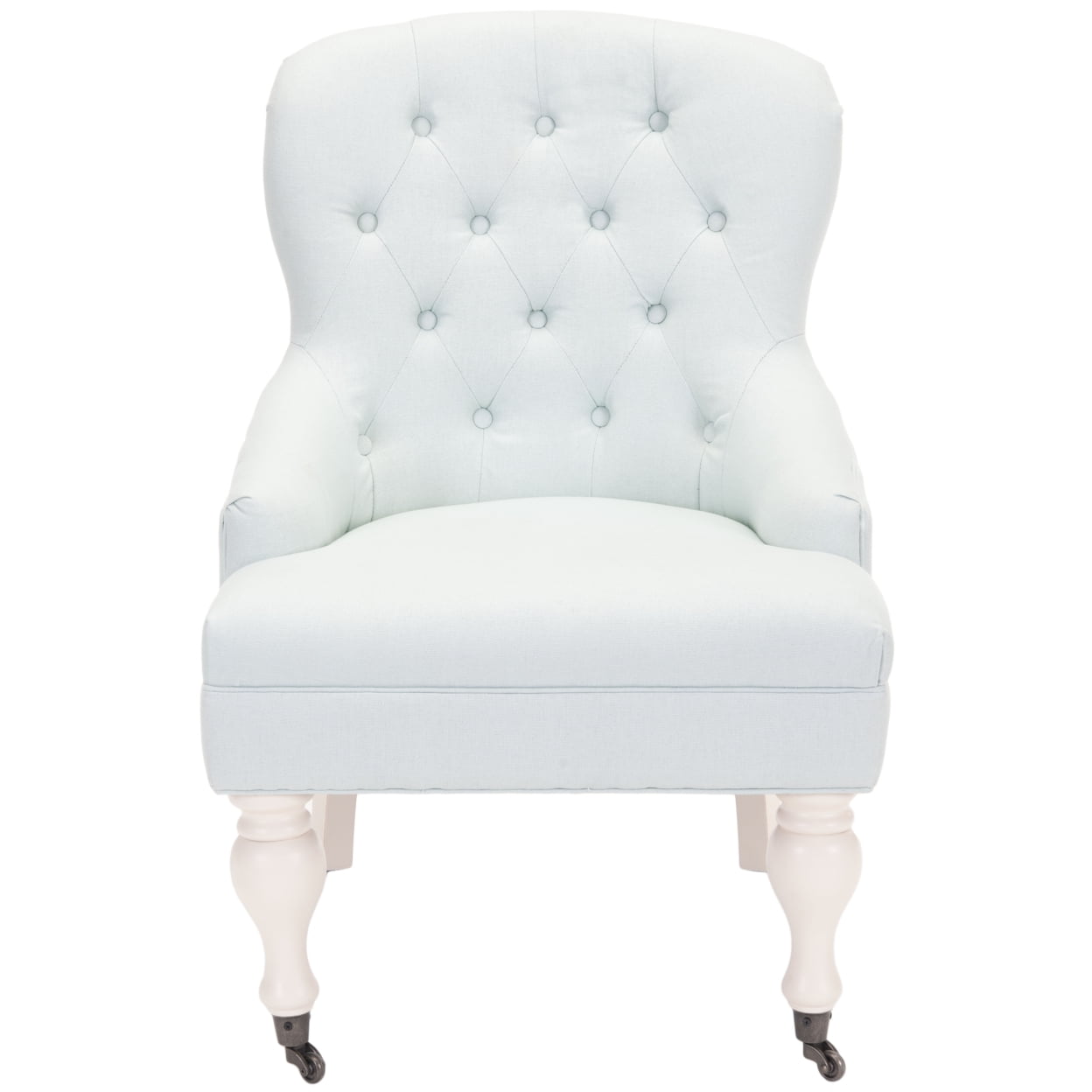 Robins Egg Blue Tufted Linen Cotton Accent Chair