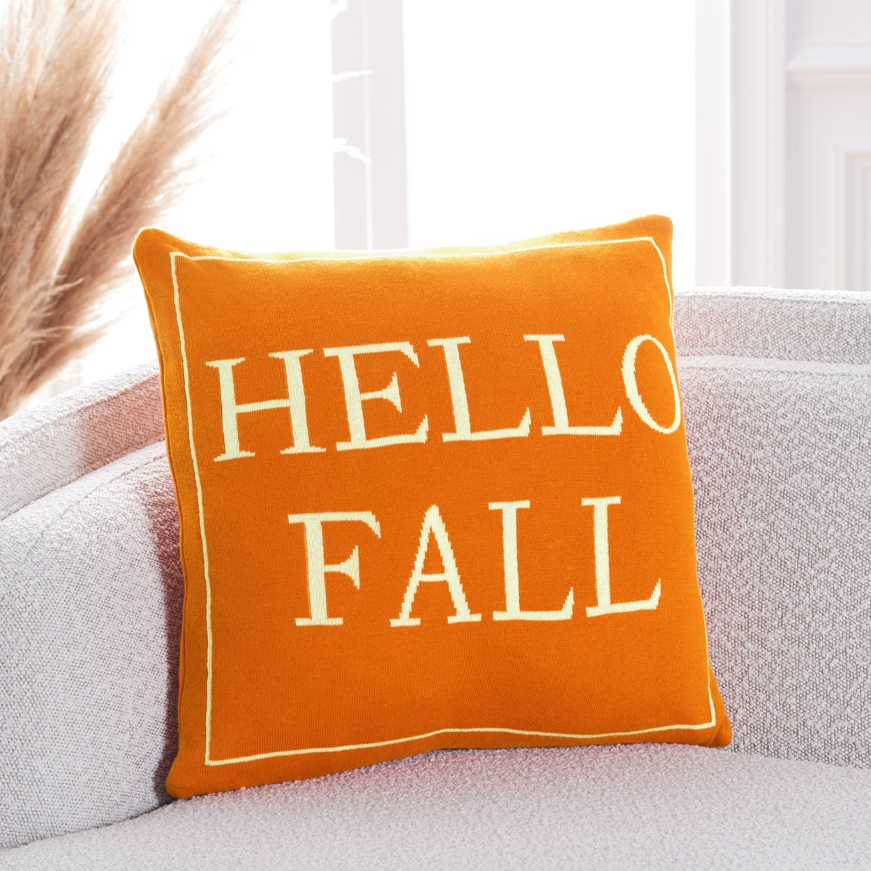 Hello Fall Orange Cotton Throw Pillow