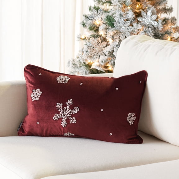 SAFAVIEH Falling Snow Pillow, 12" x 20", Maroon
