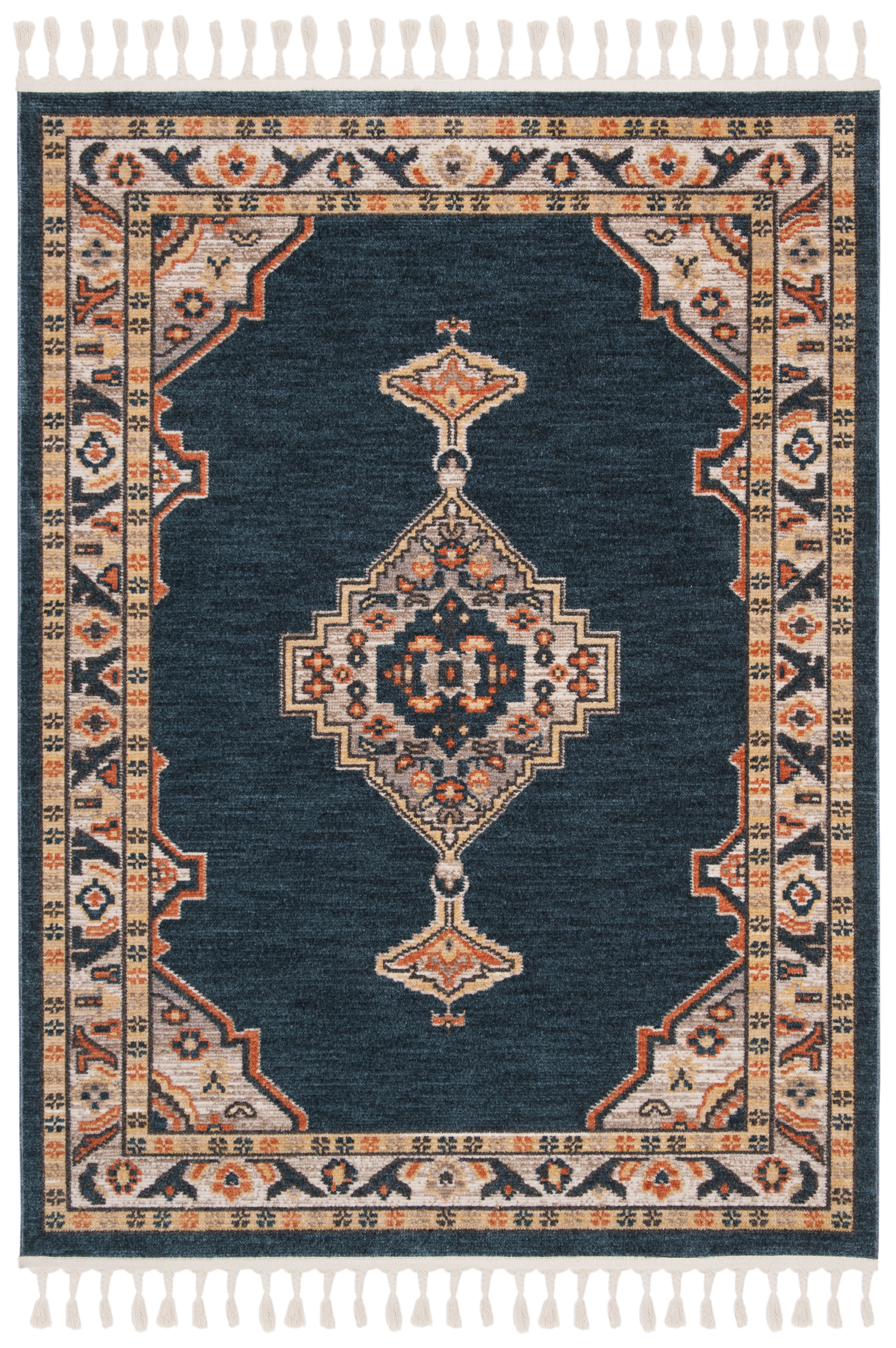 Blue Medallion Cotton Chenille Rectangular Area Rug