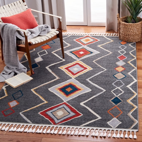 Safavieh Farmhouse Beulah Tribal Polyester Area Rug, Dark Gray/Gold, 6'7" x 6'7" Square