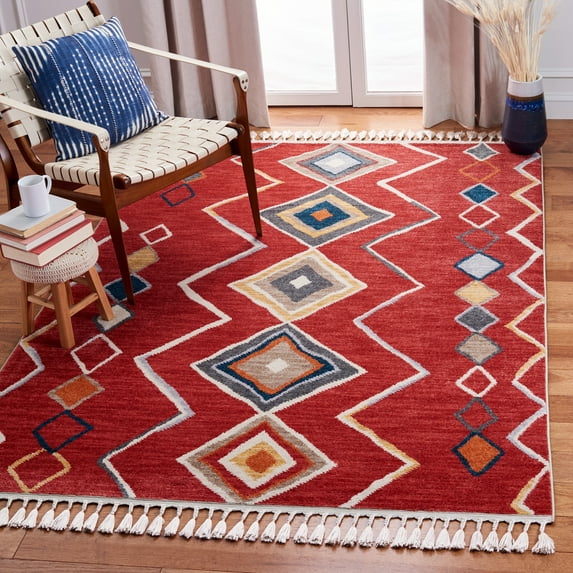 Safavieh Farmhouse Beulah Tribal Polyester Area Rug, Red/Gold, 6'7" x 6'7" Square