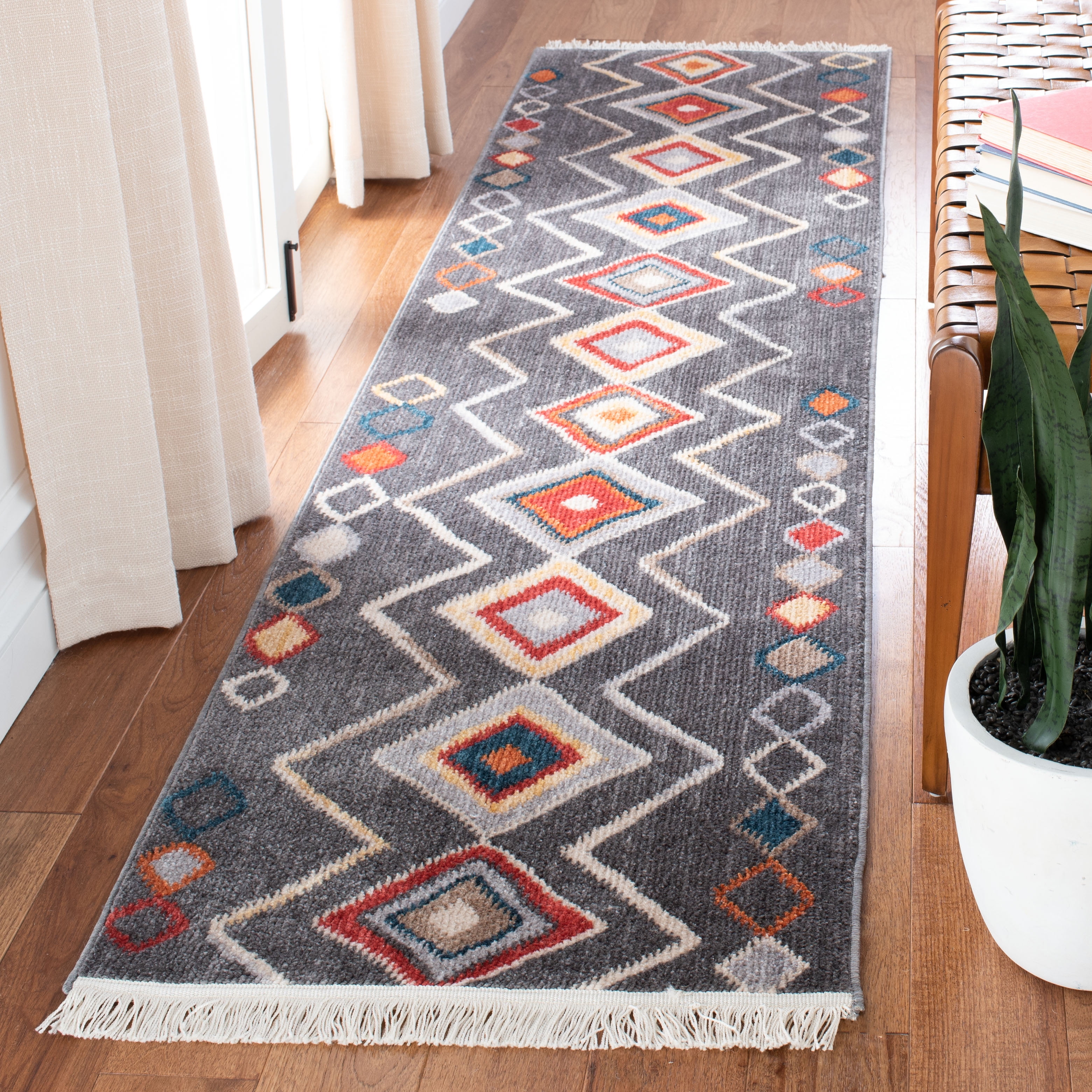 Polyester Runner Rugs Safavieh Farmhouse Beulah Tribal Polyester Runner Rug, Dark Gray/Gold ...