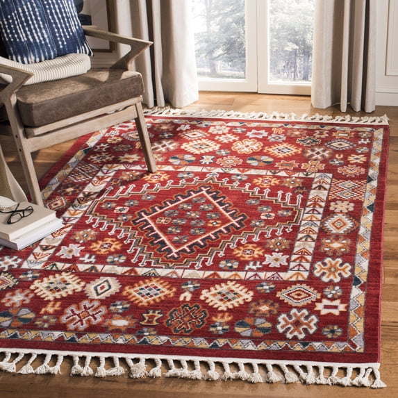 Safavieh Farmhouse Bloom Southwestern Area Rug, Red/Ivory, 6'3" x 6'3" Square