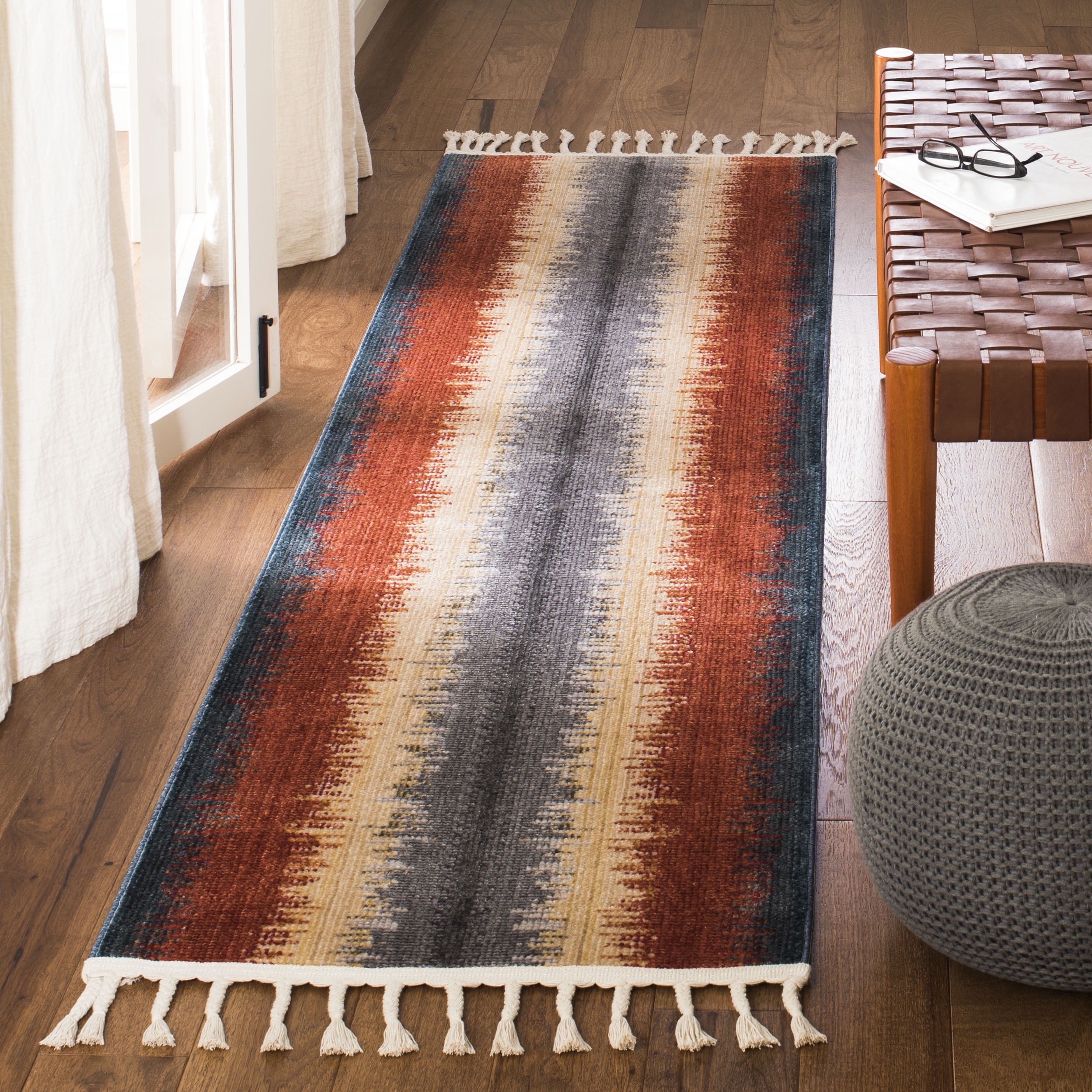 Safavieh Farmhouse Bridger Striped Runner Rug, Navy/Orange, 2'1