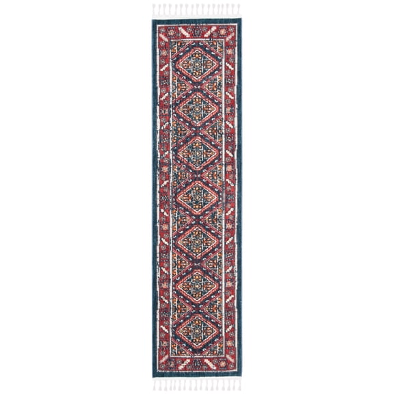 SAFAVIEH Farmhouse Flanagan Southwestern Runner Rug, Ivory/Navy, 2'1" x 10'