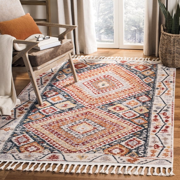 Safavieh Farmhouse Flannery Southwestern Area Rug, Ivory/Navy, 4' x 5'4"