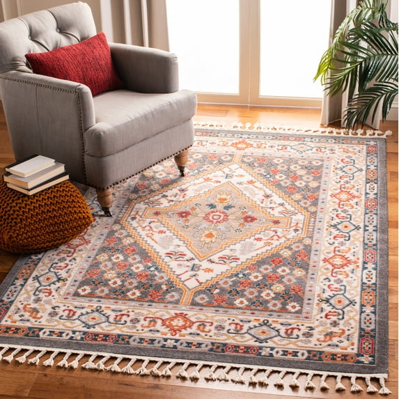 Safavieh Farmhouse Kiersten Oriental Area Rug, Charcoal/Ivory, 4' x 5'4"