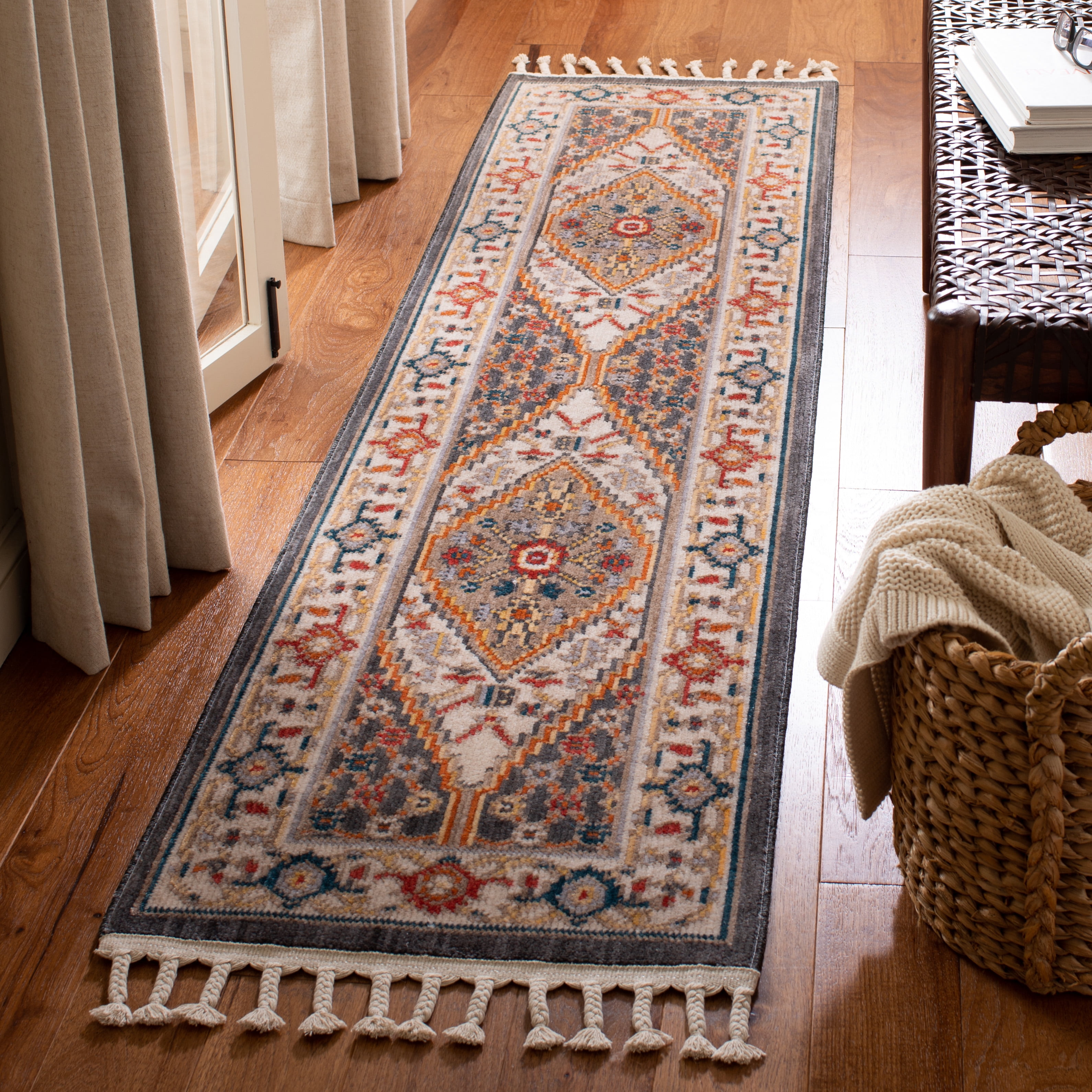 Safavieh Farmhouse Kiersten Oriental Runner Rug, Charcoal/Ivory, 2'1" x 8'