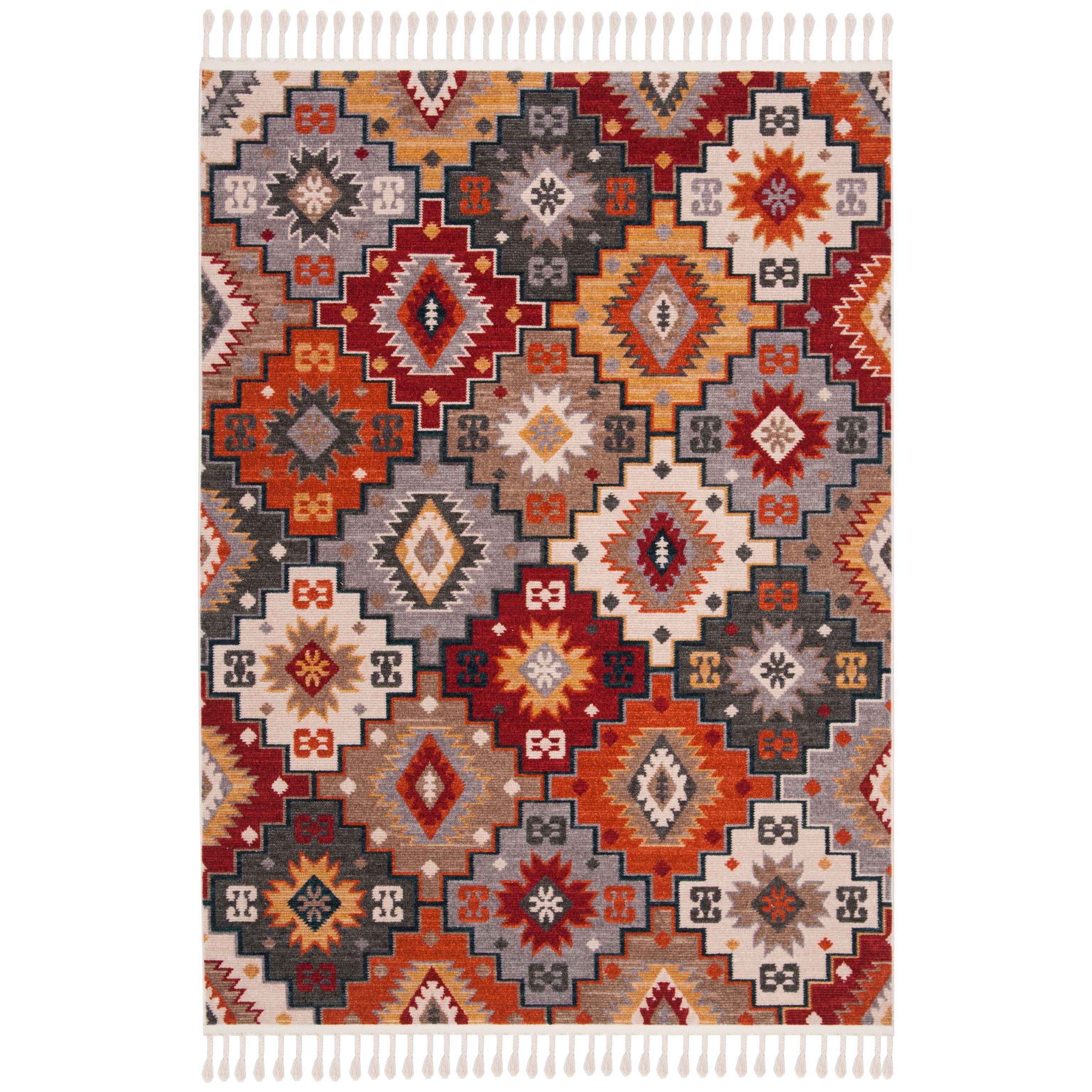 Chenille Medallion Braided Edge Rectangular Rug in Red - 4' x 5'4"