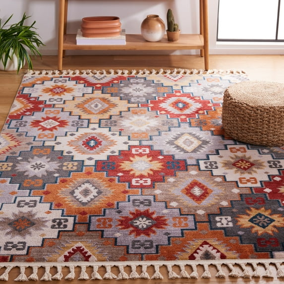 Safavieh Farmhouse Marais Geometric Area Rug, Gray/Red, 6'3" x 6'3" Square