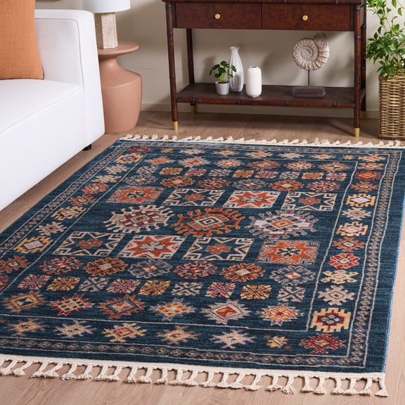 Safavieh Farmhouse Medici Southwestern Area Rug, Navy/Orange, 4' x 5'4"