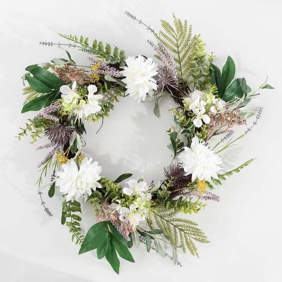 SAFAVIEH Faux 24 Inch Dahlia & Olive Wreath, Green/White