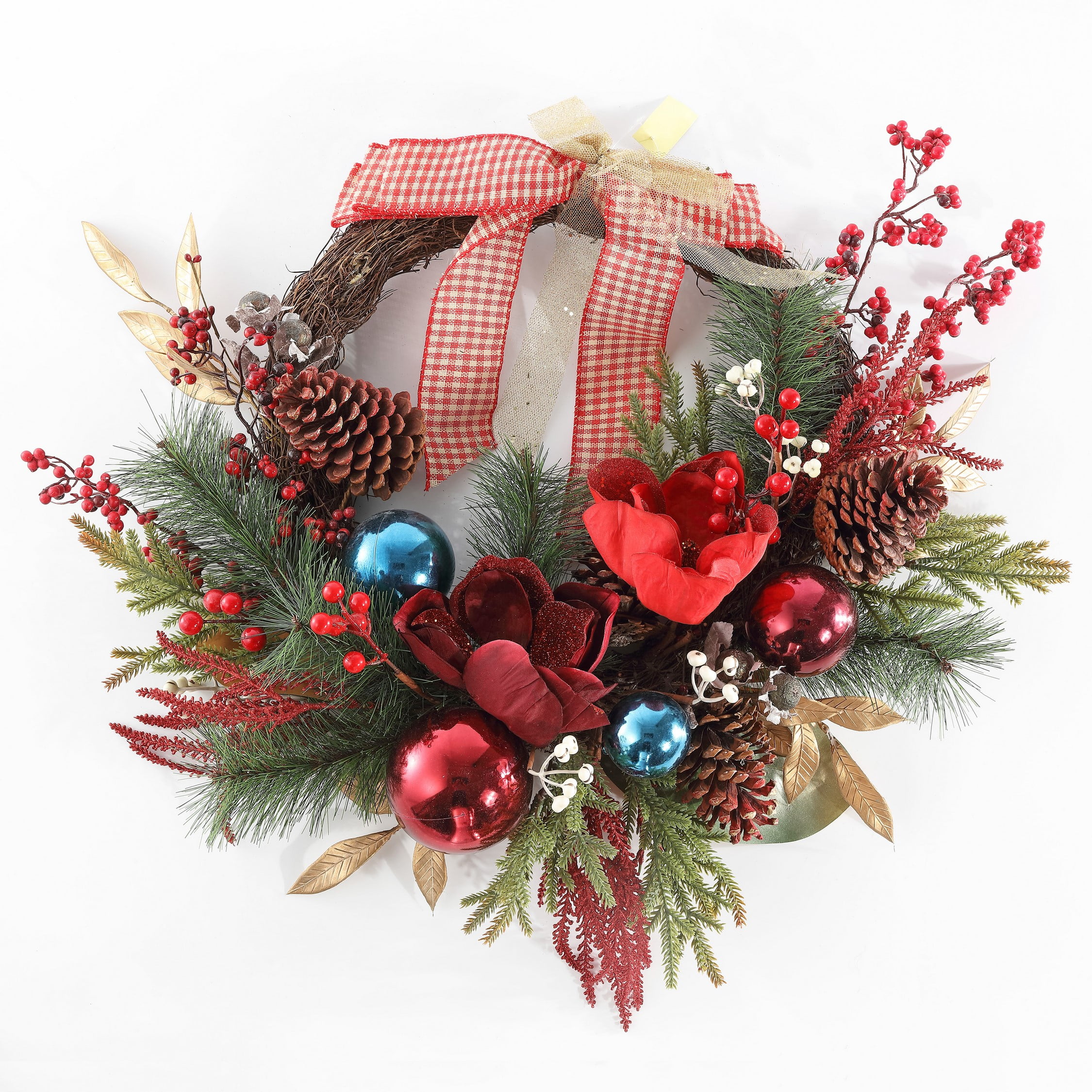 SAFAVIEH Faux 28 Inch Magnolia Oval Wreath W/ Ornaments & Bow, Multi