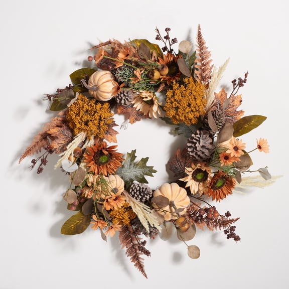 SAFAVIEH Faux 28 Inch Oak Leaf & Pumpkin Wreath W/ Pine Cones, Multi